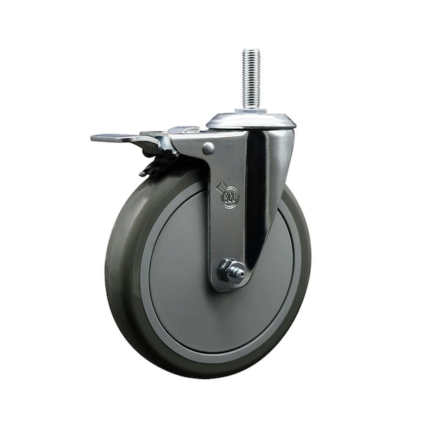 6 Inch Gray Polyurethane Wheel Swivel 34 Inch Threaded Stem Caster Total Lock Brake SCC